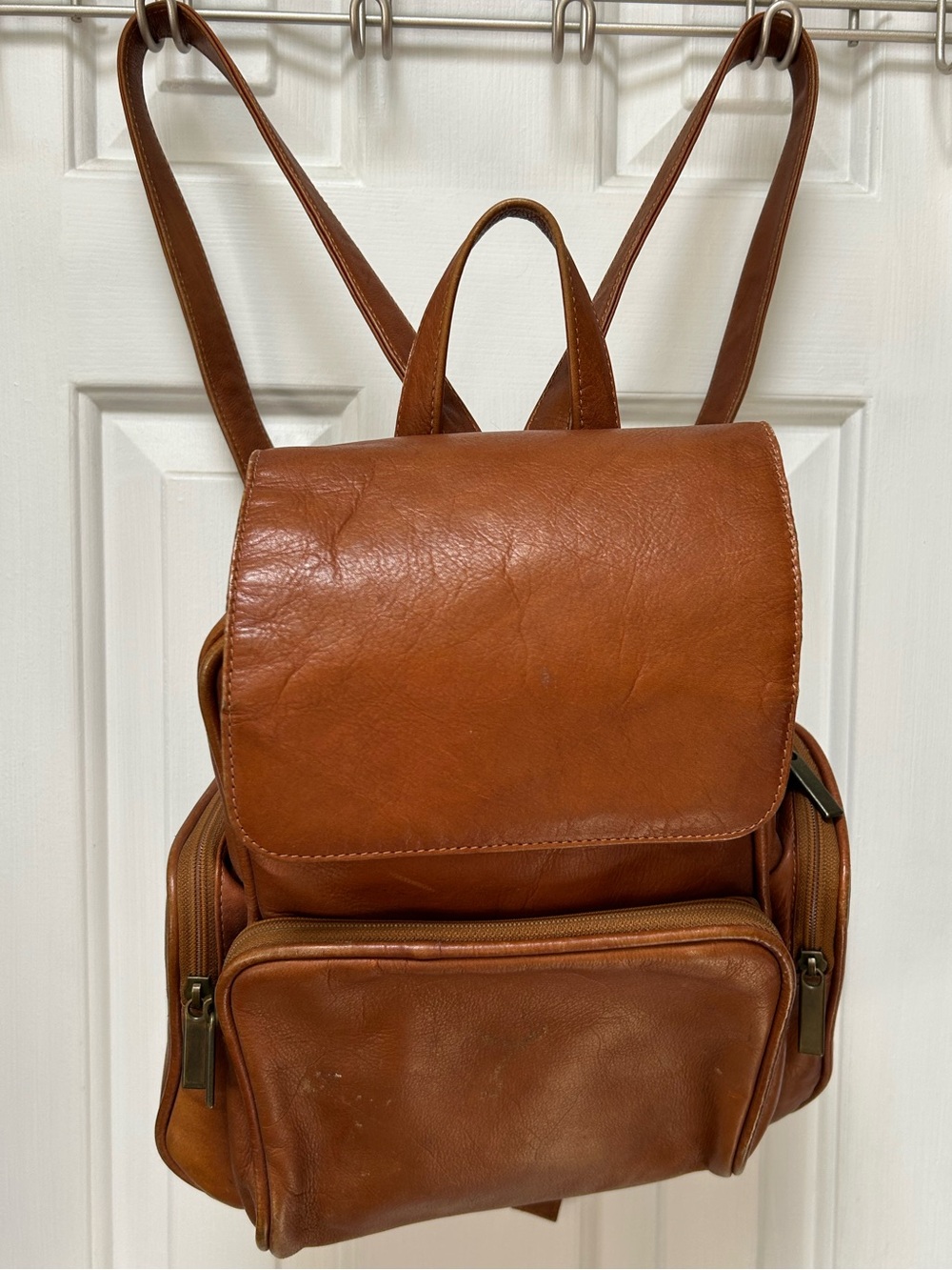 Classic Vintage Soft All Leather LightBrown Leather Backpack. Made in Columbia.